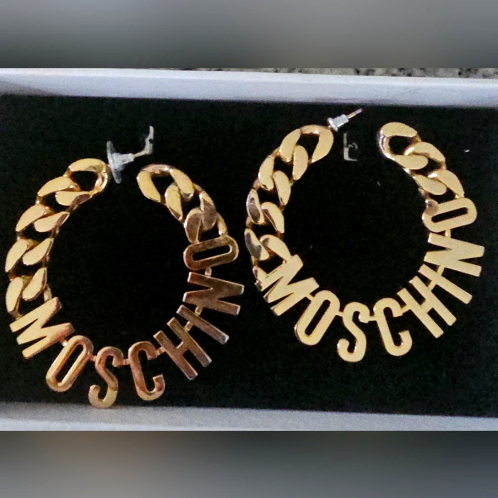 Moschino Gold Chain-Link Earrings Statement Jewelry